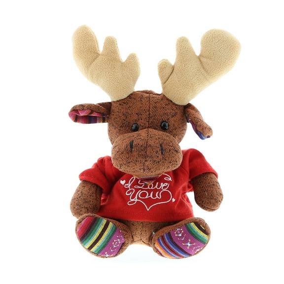 Super Soft Plush Dollibu Funky Sitting Brown Moose Red I Love You Shirt Valentines Plush