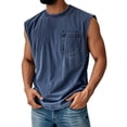 thumbnail image 2 of Tank Tops for Men Sleeveless Crew Neck with Chest Pocket Dropped Armhole Summer Casual Loose Fit Shirts Navy M, 2 of 4