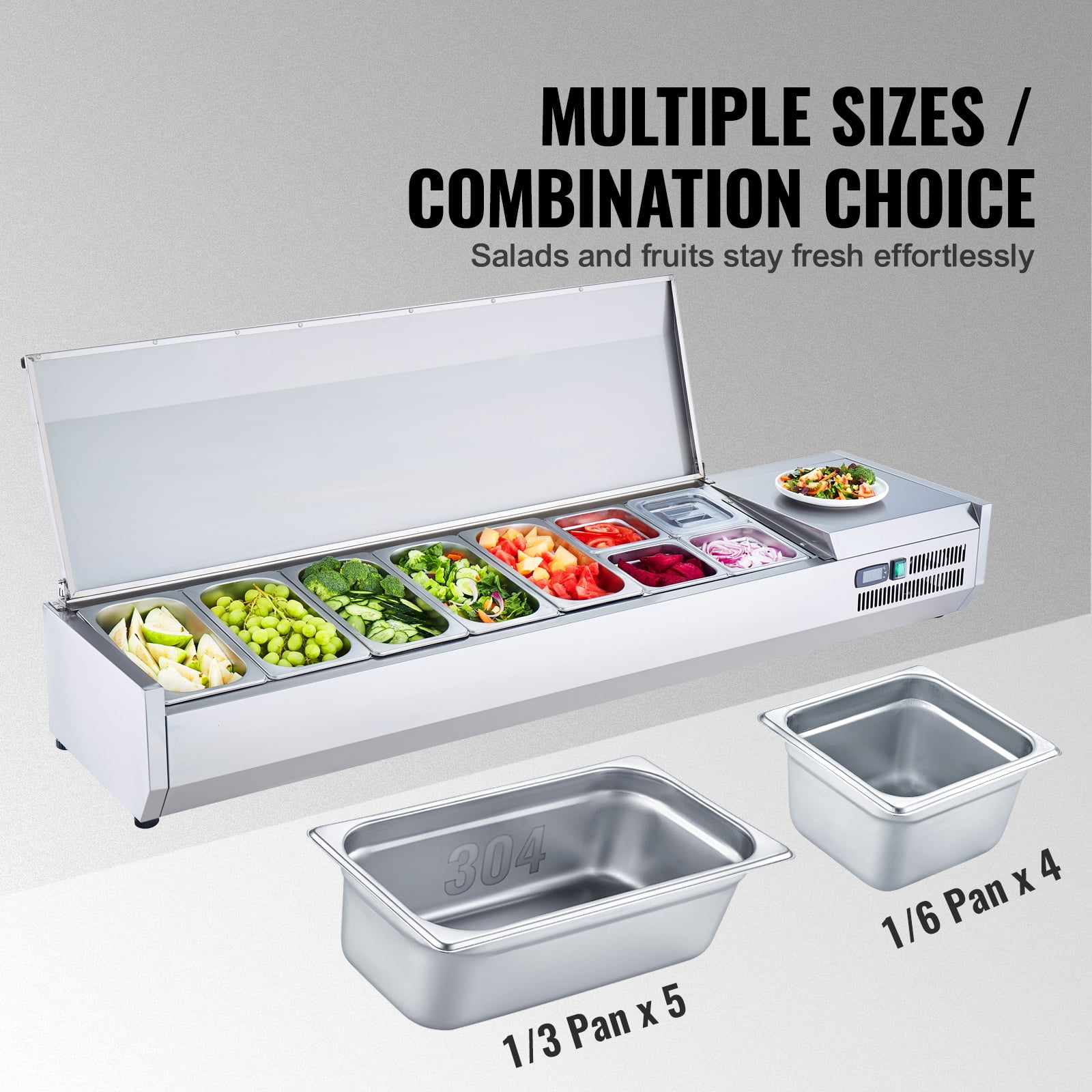 KFFKFF Countertop Refrigerated Salad Pizza Prep Station 160 W Stainless Guard ETL
