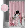 thumbnail image 4 of Pink Snowman Christmas Waterproof Fabric Shower Curtain,Winter Snowflake Xmas Tree Pink Grey Plaid Shower Curtain for Bathroom Curtains Bathtubs Hotel Shower Curtains with 12 Hooks Long 72x78in, 4 of 6