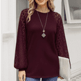 thumbnail image 3 of SOMER Womans Tops Fall Long Sleeve Shirts Pleated Lace Tops Casual Loose Blouses T Shirts, 3 of 6