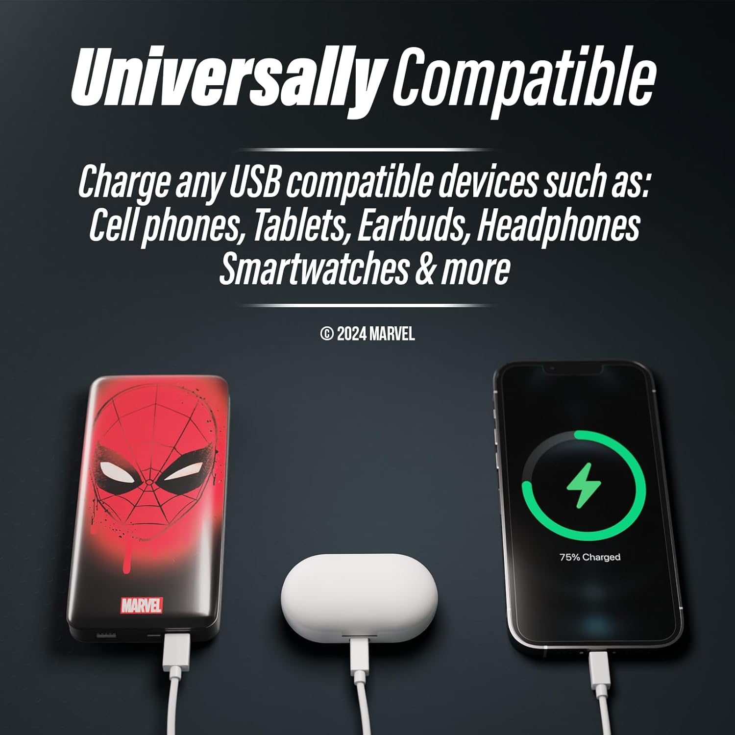 Marvel Spider-Man 10000mAh Power Bank, Portable Charger with Universal USB Output