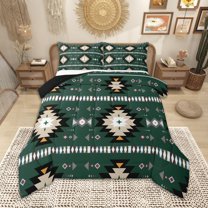 Homewish Green Aztec Queen Comforter Set, Bohemian Geometric Bedding Sets, Rustic Lodge Cabin Farmhouse Bedding Comforter Set, Ultra Soft Home Decor