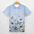 thumbnail image 3 of Blue Gradient Butterfly Men Zipper T-shirt Summer Casual Short Sleeve T-shirt Top, 3 of 7