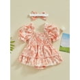 thumbnail image 5 of Musuos Baby Girl Sweet Romper Dress 3 6 9 12 18 24Months Fruit/Flower Print Ruched Short Sleeve Bodysuit with Cute Headband Set Summer Clothes, 5 of 10