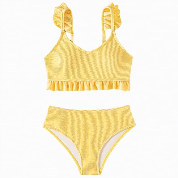 OYXSER Girls Tankini Swimsuit 2 Piece Bathing Suit for Teens with Chest Pad Cute Bikini Swimsuits, Yellow 11-12Y