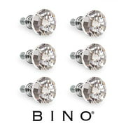 BINO Lot de 6 boutons de tiroir en cristal – 3,2 cm de diamètre (32 mm), chrome – Boutons de commode pour tiroirs de commode Boutons et poignées en cristal H