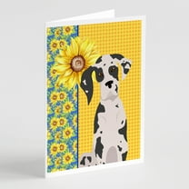 Summer Sunflowers Harlequin Great Dane Greeting Cards and Envelopes Pack of 8 7 in x 5 in