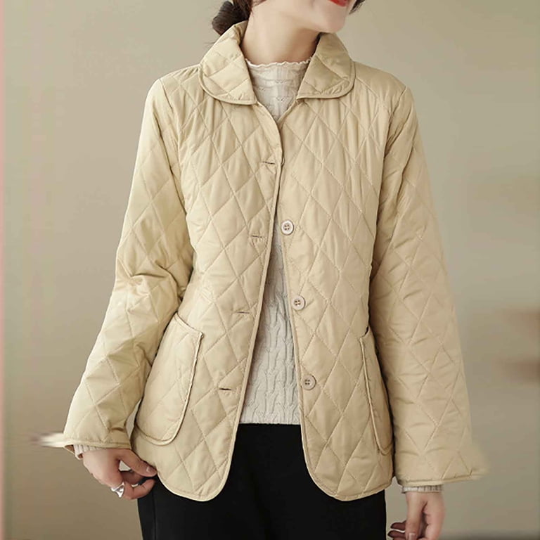 cllios Womens Stand Collar Quilted Jackets Short Padded Coat SLong