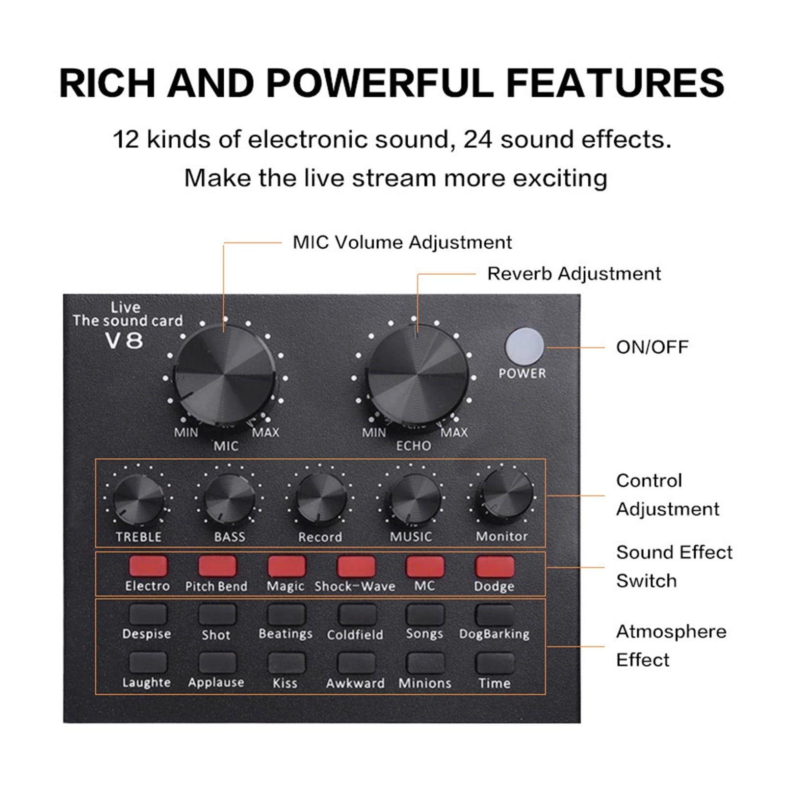 Professional Audio V8 Sound Card Set Mic Studio Condenser Microphone For Podcast Recording Live Streaming