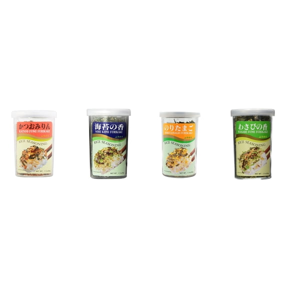 Ajishima JFC Rice Seasoning Fumi Furikake 4 Flavor Mixed Bundle (Katsuo,Nori Komi,Noritamago,Wasabi) Plus NineChef Brand Long Handle Coffee Spoon