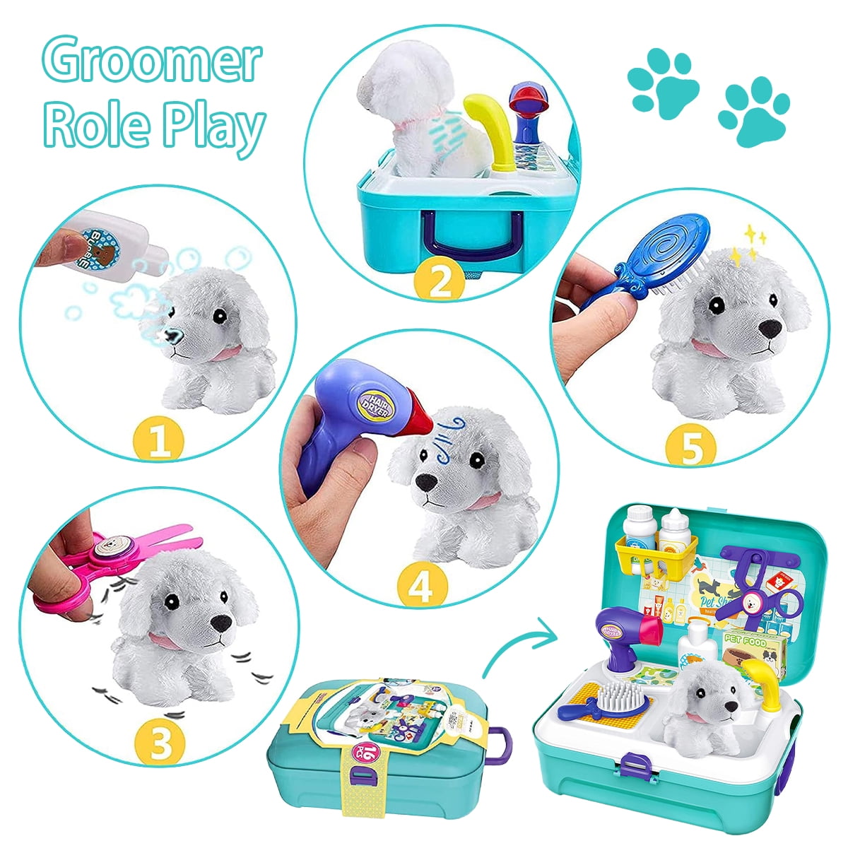 Rirool Puppy Dog Carrier Backpack Pet Play Set with 16 Pretend Vet