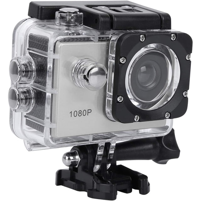 Cámara de Acción Deportiva Mini Cámara HD 1080P Pantalla LCD de 2 Pulgadas Impermeable de 30m Lente Gran Angular de 140 ° Videocámara DV Deportiva, con Batería(Plata),Plata
