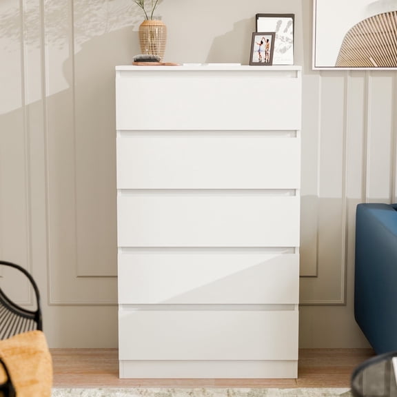 Hommpa Dresser for Bedroom, 48"H White Dresser for Closet, 5 Drawers Tall Wooden Modern Storage Chests of Drawers for Women, Living Room Furniture 27.5"L X 15.7"W X 48"H