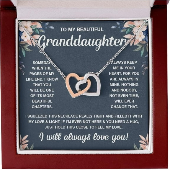 Gift for Granddaughter Necklace from Grandparents with Heartfelt Message & Luxury Box, Birthday, Valentine’s Day, Christmas, Interlocking Hearts Jewelry