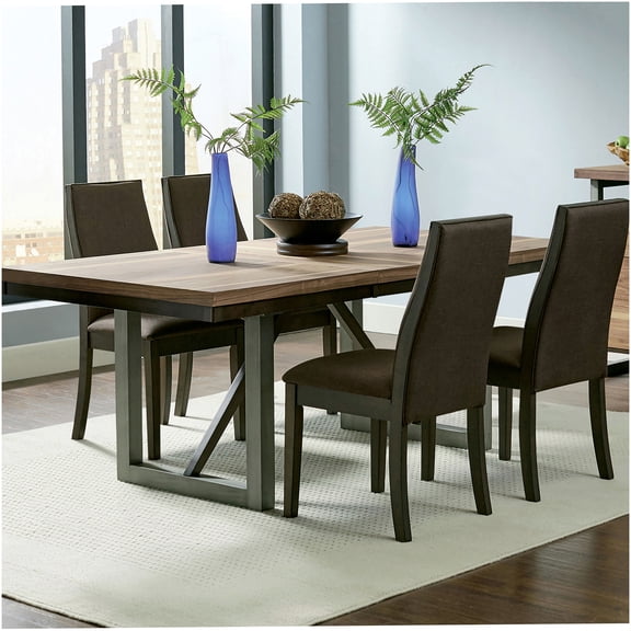 Walnut Brown 5-Piece Dining Table Set with 4 Upholstered Chairs, Expandable Rectangular Wood Table for 4