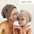 thumbnail image 5 of ZHAOCHENG Juego de 2 toallas para cabello seco con gorro de lazo (marrón y marrón), gorro de toalla súper absorbente, cabello de secado rápido con gorro de ducha con lazo, adecuado para cabello rizado, 5 of 5