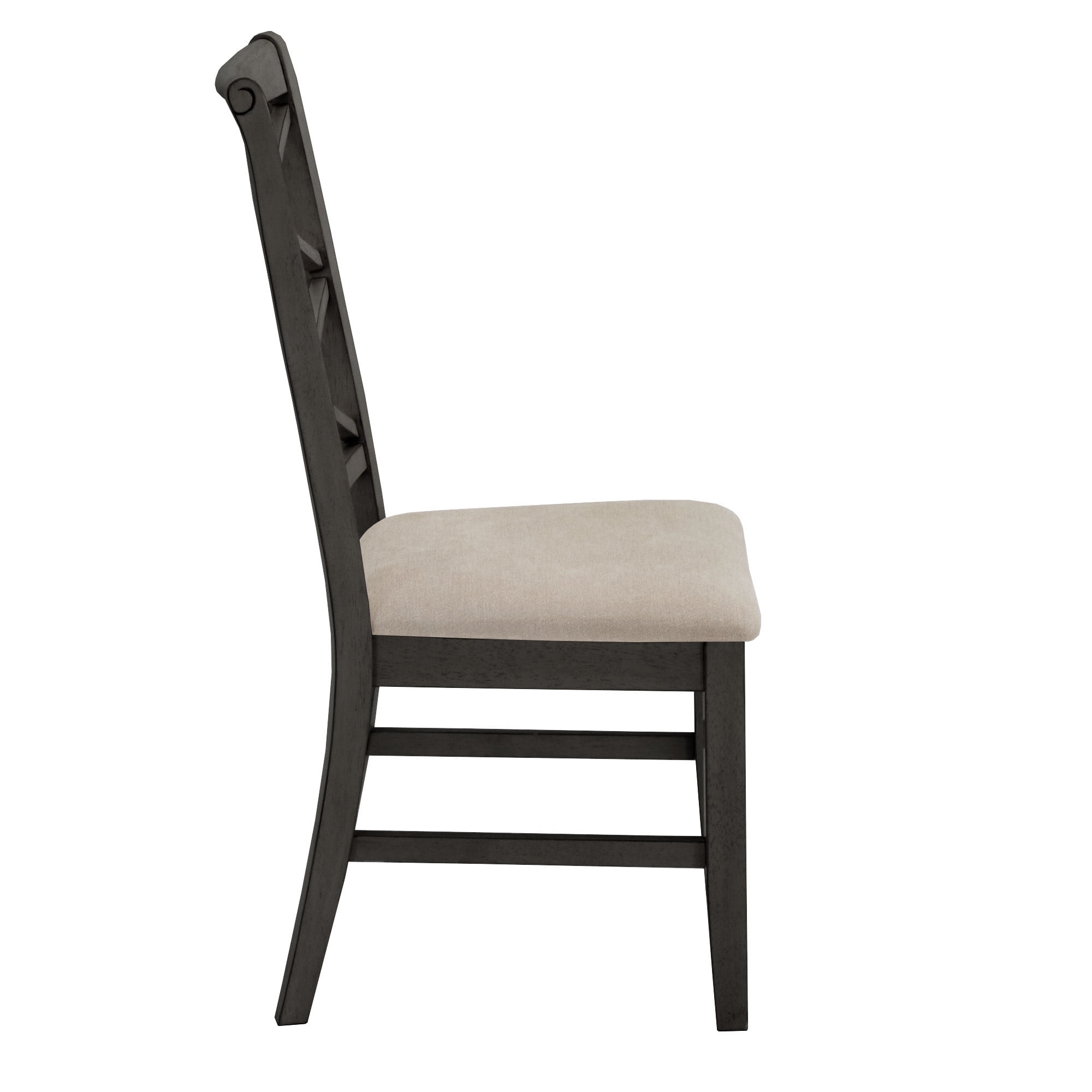Weston Home Farmhouse Wood Finish Double Cross Back Sand Fabric Dining Chair, Antique Black (Set of 2)