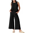 thumbnail image 2 of Heisall Women's Two Piece Sets Sleeveless Pleated Top and Wide Leg Cropped Pants Casual Lounge Sets Summer, 2 of 8