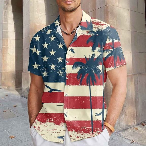 ZZHZGZ 4Th of July Red Mens Dress Shirt Men Shirts for Casual Wear Slim fit Independence Day for Summer Ideal Pairing with Casual Pants for Everyday Use Fourth of July Mens T-Shirts Graphic Tees Xxxl