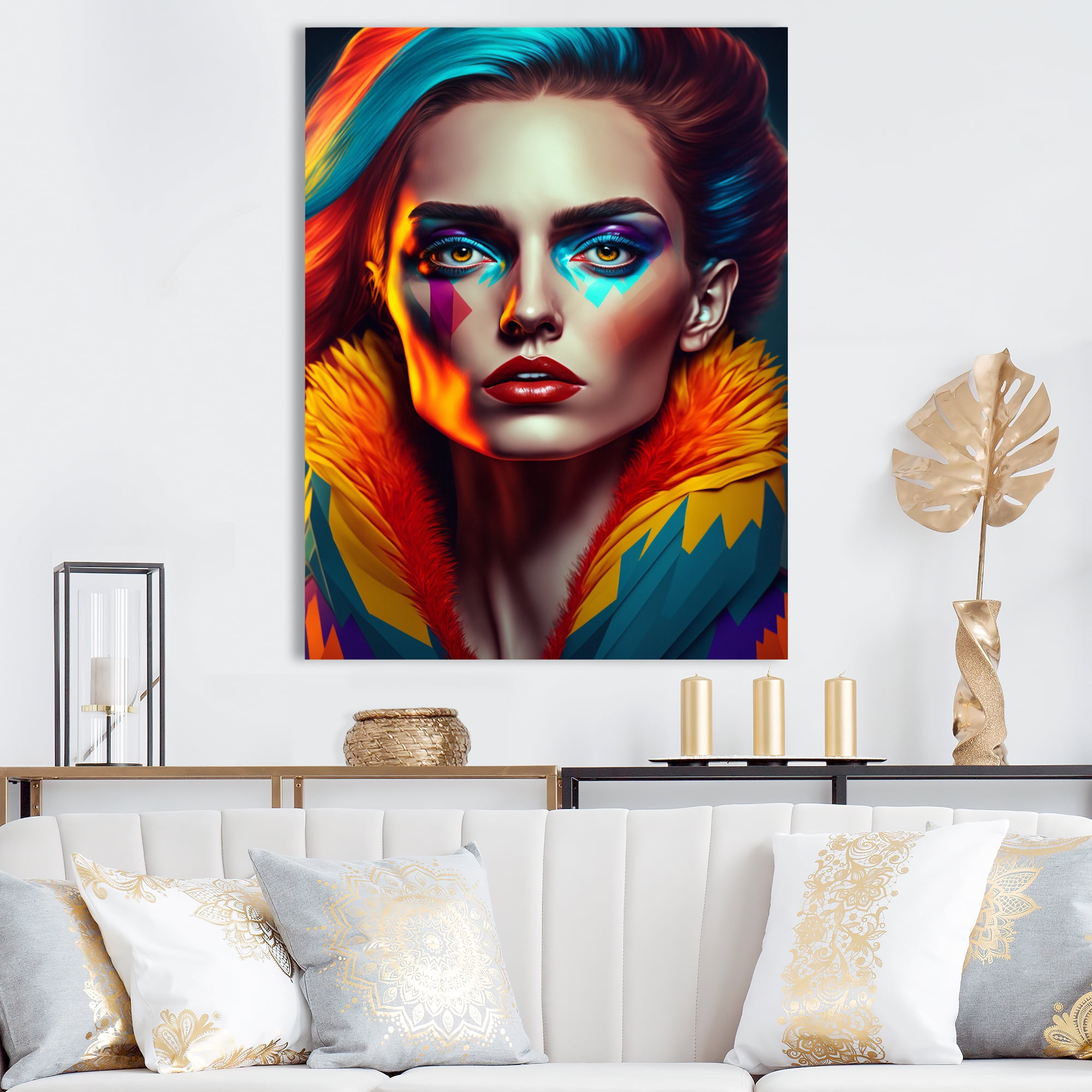 Designart Colorful Sensual Woman In Fur Coat IV Canvas Wall Art