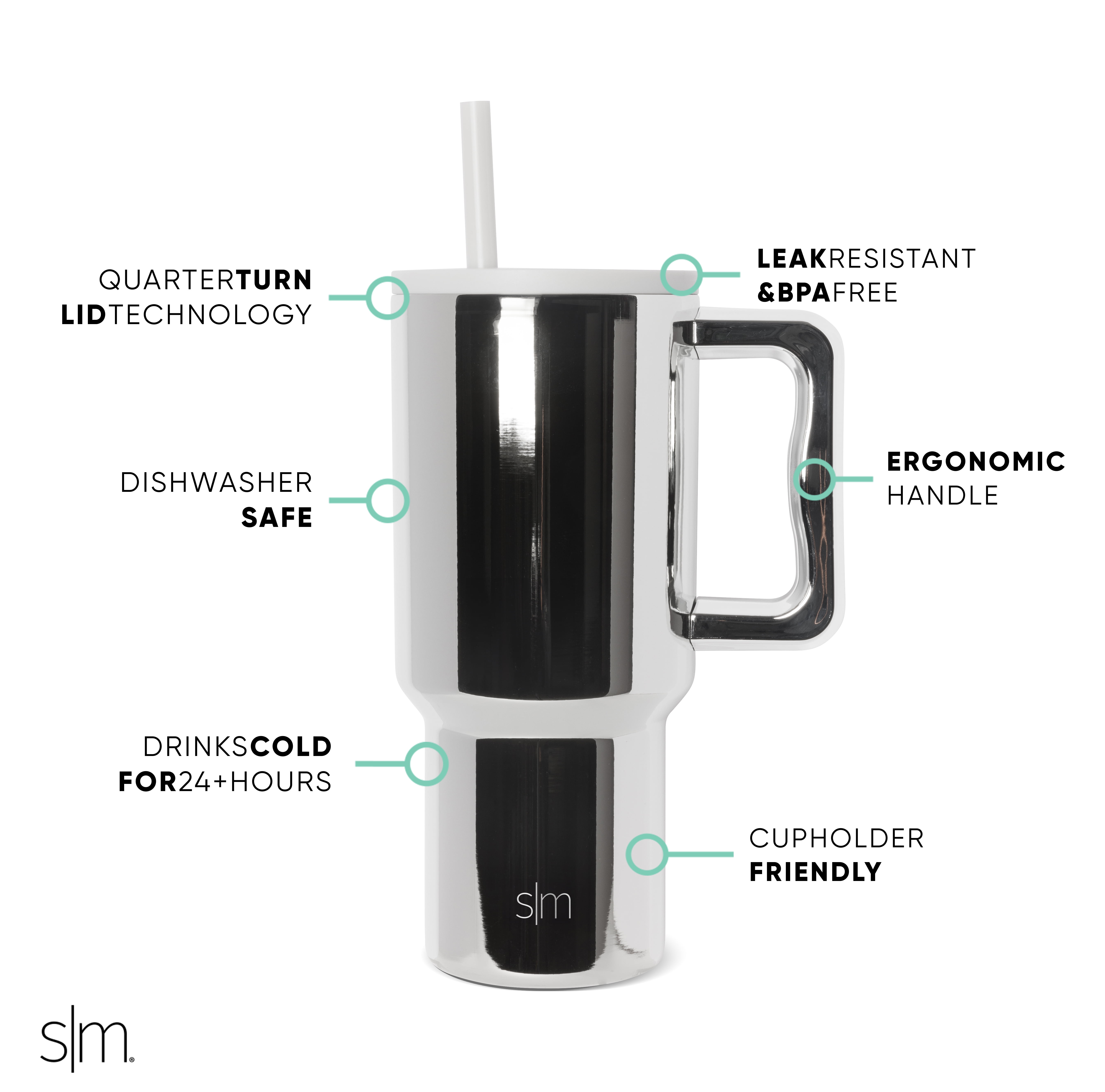 (4 pack) Simple Modern 30 fl oz Insulated Stainless Steel Trek Tumbler with Straw Lid | Silver