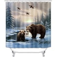 thumbnail image 2 of 4PCS Deer Shower Curtain Set, Country Mountain Pine Tree Foggy Woodland Elk Birds Wildlife Animals Hunting Lake Cabin Rustic Farmhouse Bathroom Decor, Non-Slip Bath Mat, Crescent Moon, 2 of 7