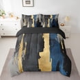 thumbnail image 2 of jejeloiu Abstract Geometric Stripes 7 Pieces Bedding Comforter Set,Black Blue Gold Full Bedding Set For Men Women Reversible, 2 of 8