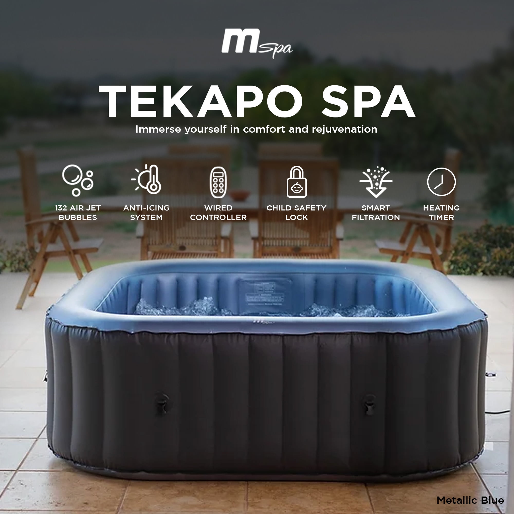Mspa-USA 6 Person Inflatable Squared Hot Tub with Air Jets Massage System