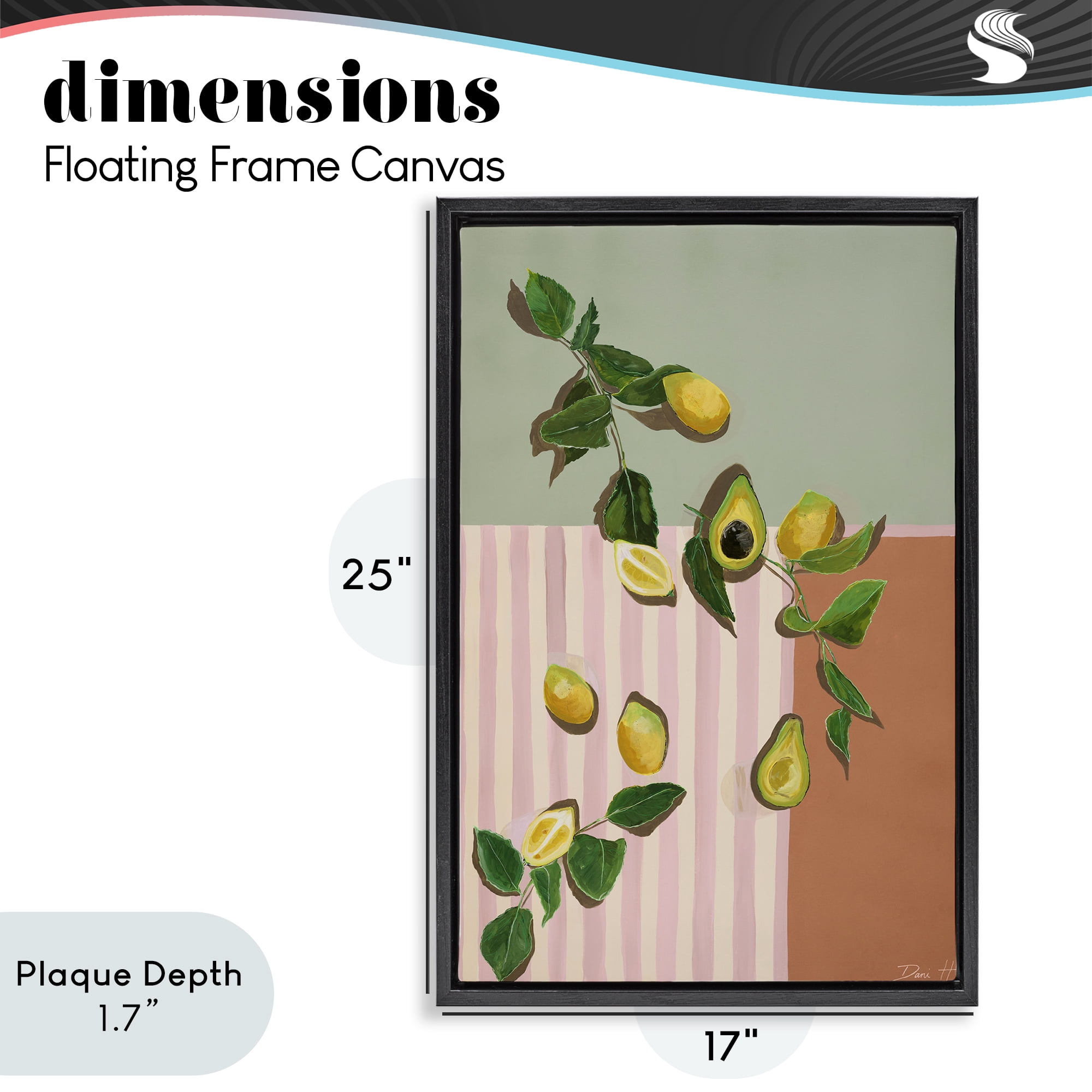 Stupell Industries Midcentury Avocado & Lemons Black Framed Floater Canvas Wall Art, design by Dani Heyward
