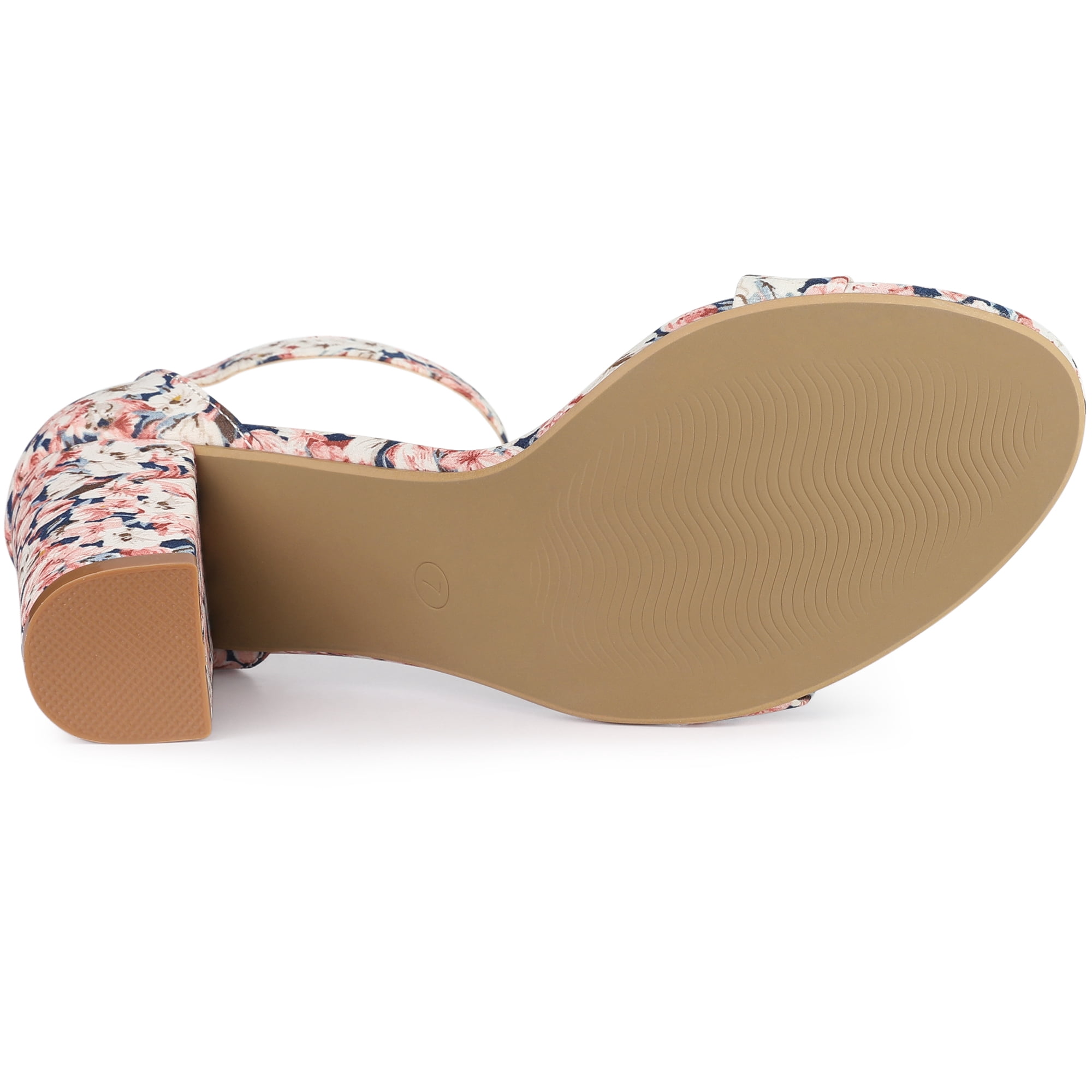 DARING DIVA Women's Floral Print Open Toe Block High Heels Red Sandals 6.5 Pink Blue