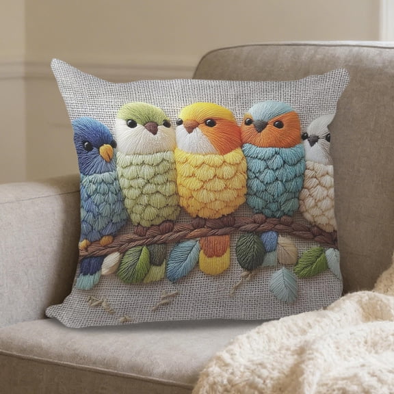 Todaioua Watercolor Birds Pillows Decorative Throw Pillows 18x18 inch,Hand-Painted Oil Painting Rustic Birds Square Pillow Cases,Cute Colorful Spring Summer Decorations for Home Couch Sofa Outdoor