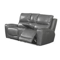 Bowery Hill Grey Leather Power Reclining Console Loveseat