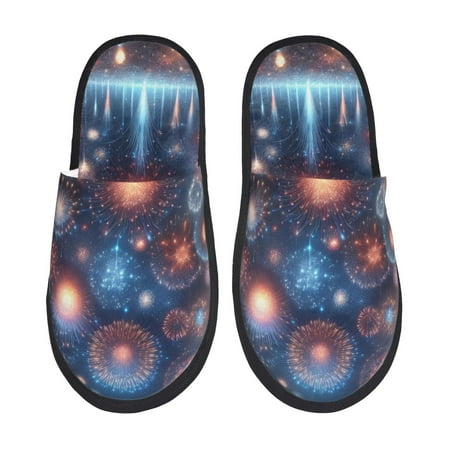 

Honeii Fireworks1 Print Furry Slippers Bedroom Slippers for Women and Men Fuzzy Plush Comfy Faux Fur Lined Slide Shoes -Medium