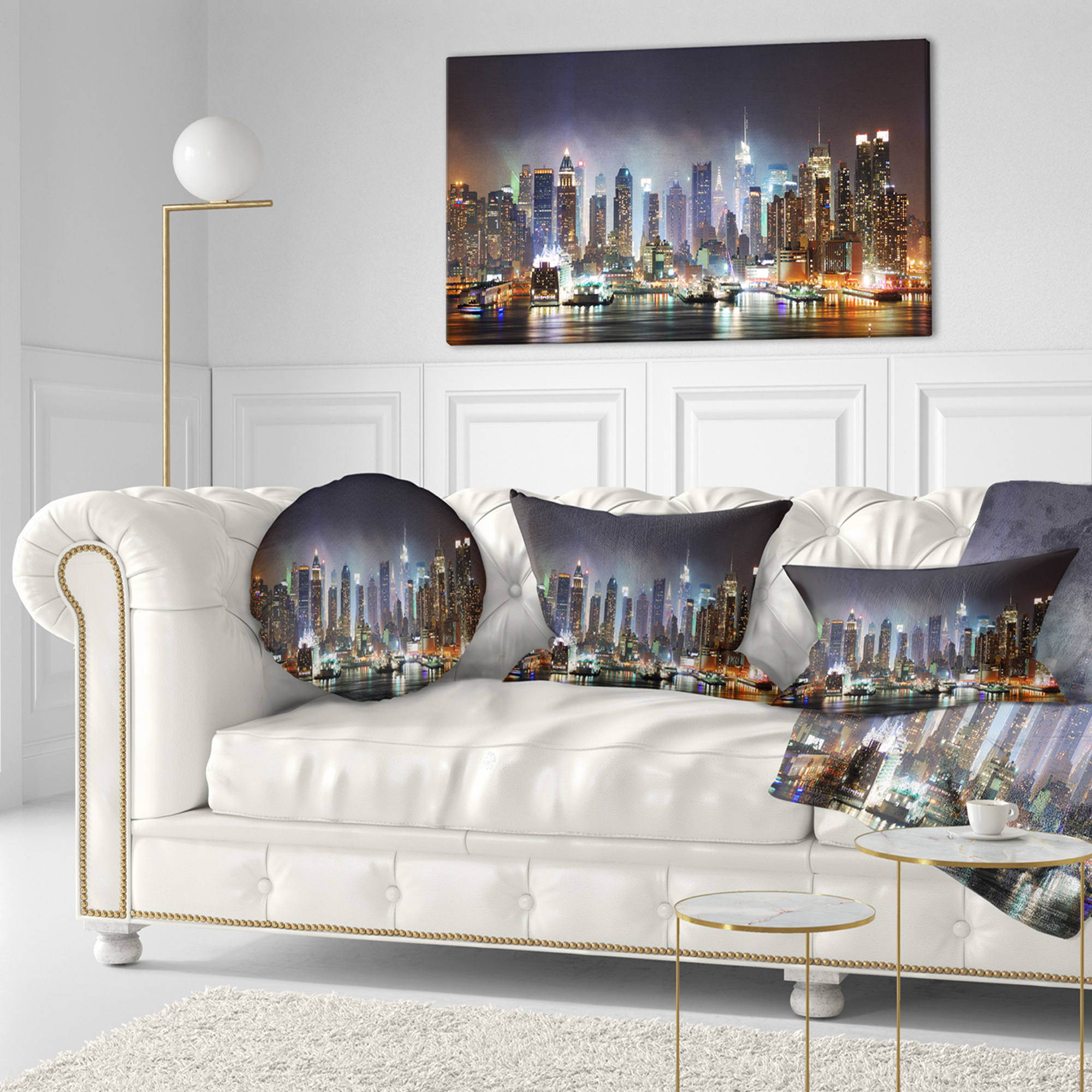 Designart New York Times Square in Blue Light - Cityscape Throw Pillow - 12x20