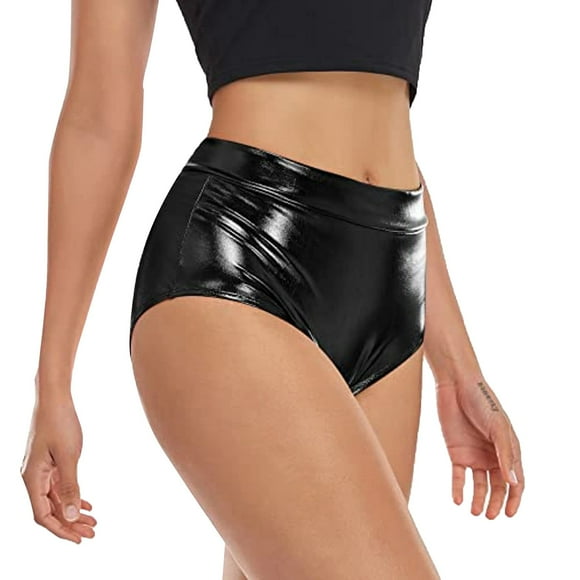 Alitao Leather Shorts Womens Shorts Casual Short High Waisted Shorts Leather Metallic Solid Color High Gloss Women's Super Shorts Hot Pants Micro Shorts Womens Shorts Black L
