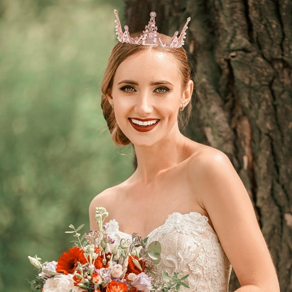 PBPBOX Pink Handmade Hair Hoop Round Crown Bride Headband for Wedding Events