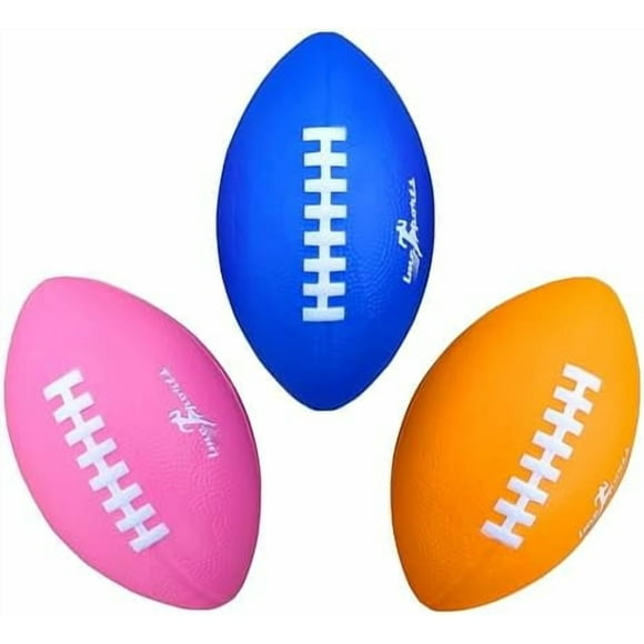 Foam Football - 7.25u201d Kids Football - Soft, Small Footballs for Kids u2013 Toddler Mini Football 3 Pack Pink, Blue, Orange Pink, Blue, Orange
