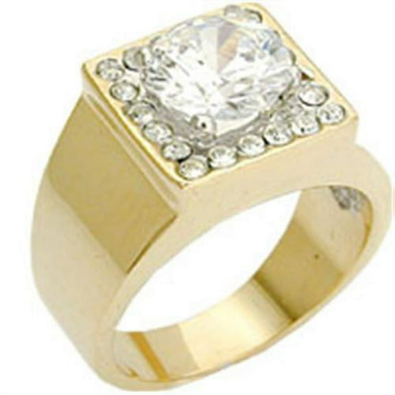 Gold Rhodium Brass Ring with AAA Grade CZ in Clear for Women Clear Stone Color Style 2W076 Size 10