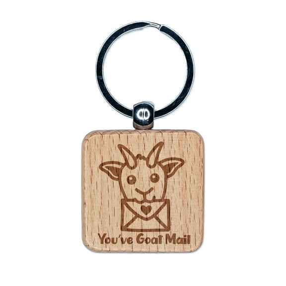 You've Got Goat Mail Square Keychain Charm Tag - Engraved Wood