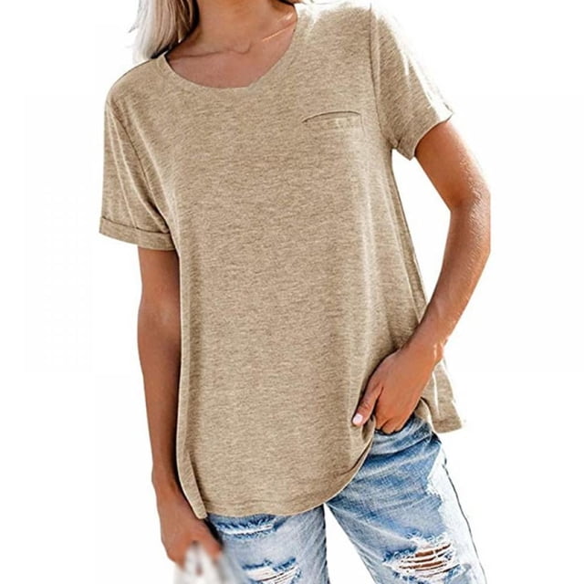 European And American Casual Style Loose Short-Sleeved Pocket Stitching Solid Color Simple And Natural Fashion Ladies Suit Short-Sleeved