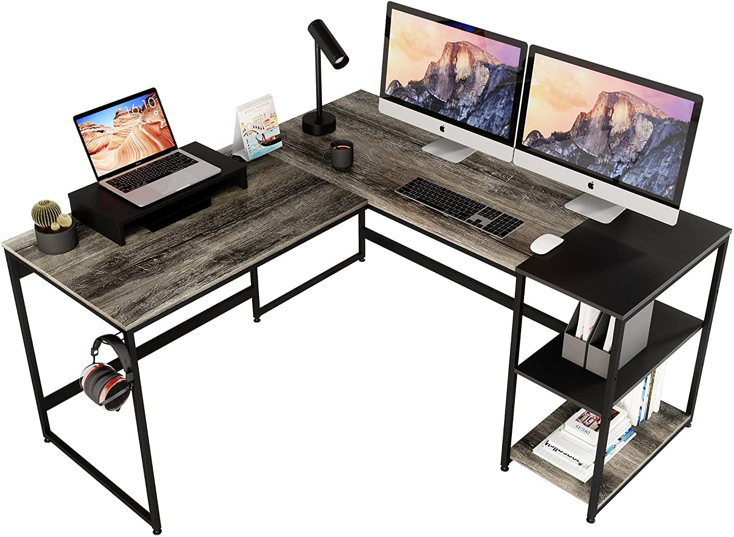 Computer Desk L-Shaped PC Corner Table Home Office Workstation w/ Monitor Stand 