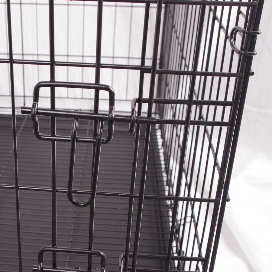 Durable Foldable Metal Wire Dog Crate with Tray Single Door 30 x 19 x 21 Inches Black