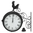 thumbnail image 1 of Wrought Iron Retro Cock Design Wall Clock Silent Non Ticking Double Sided Round Clock for Garden, 1 of 7