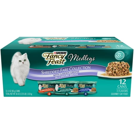 Purina Fancy Feast Medleys Shredded Fare Collection Wet Cat Food- (12) 3-oz. Cans