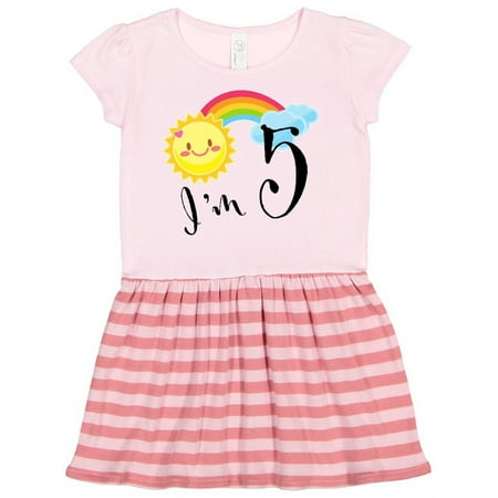 

Inktastic I m 5- fifth birthday sun rainbow Gift Toddler Girl Dress