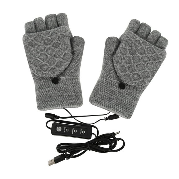 Miogawg Winter USB Heated Gloves, Full & Half Fingers Usb Hand Warmer Electric Hand Warming Gloves, With Button Heated Mittens, Washable Knitting Typing Gloves