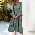 thumbnail image 2 of akafmk Womens Flowy Dresses Long Bell Sleeve Maxi Dress Tiered A-Line Loose Solid Color Fall Casual Vacation Dress, Size S, 2 of 6