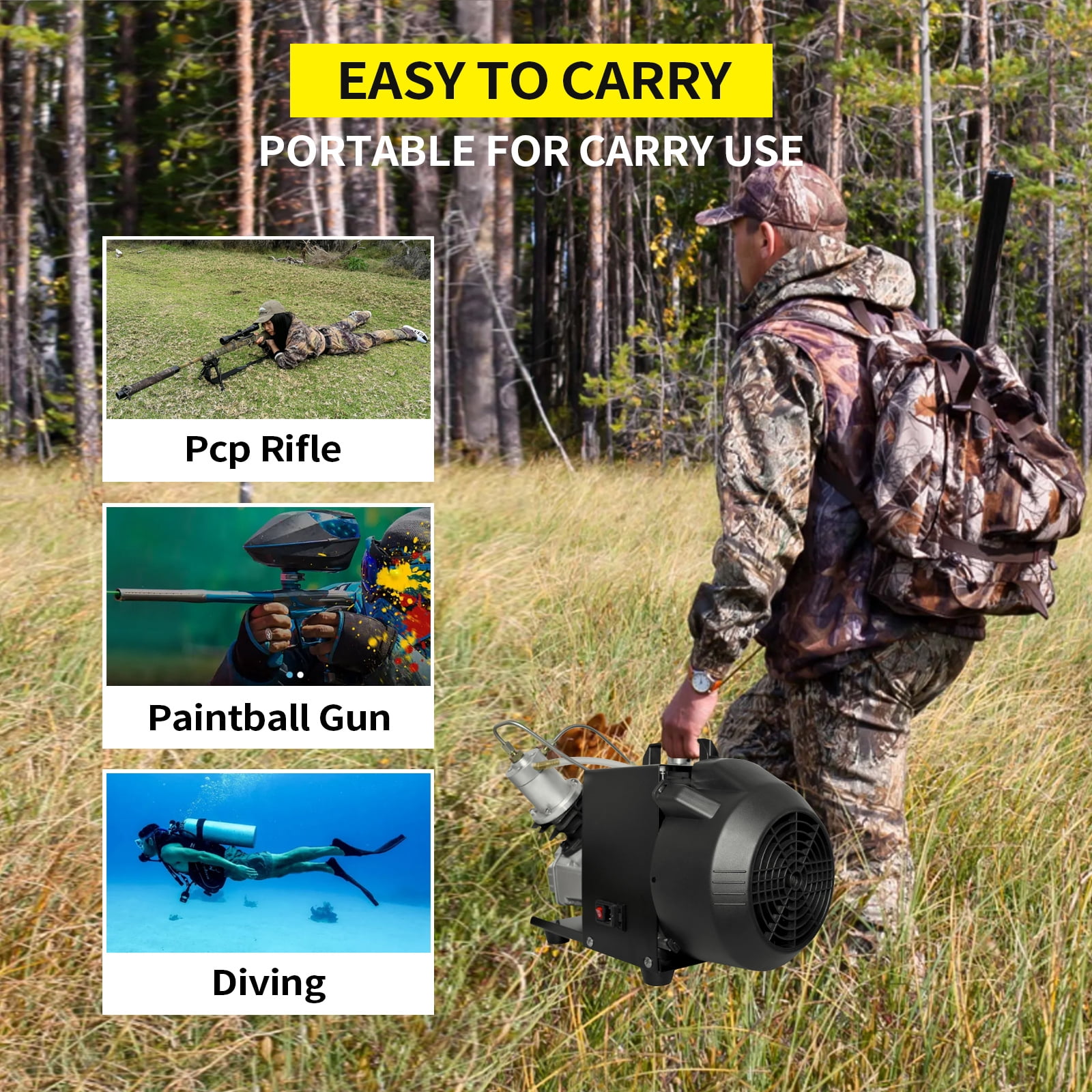 TUXING Pcp Compressor,4500Psi/300Bar/30Mpa,High Pressure Compressor with Double-Cylinder Mini Portable Air Compressor for Scuba Tank Pcp Air Rifle Paintball Gun Inflation