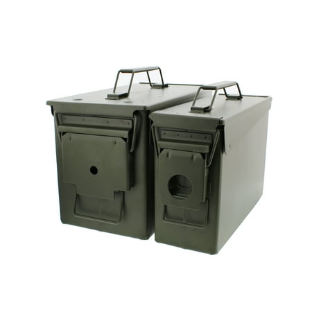 30 and 50 Cal Metal Gun Ammo Can 2-Pack - Military Steel Box Set Ammo Storage